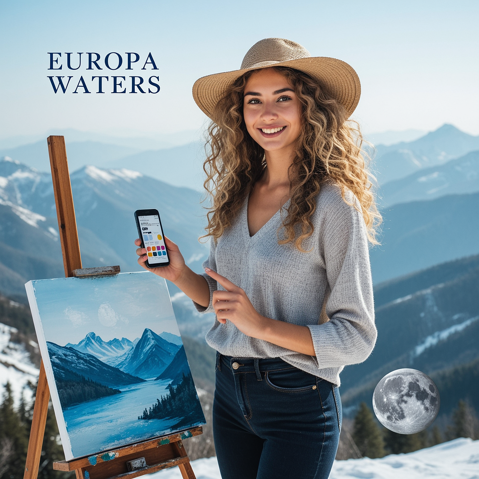 Artist on location using the Color Wheel Plein Air Painting app by Europa Waters LLC to read and match landscape colors in the field
